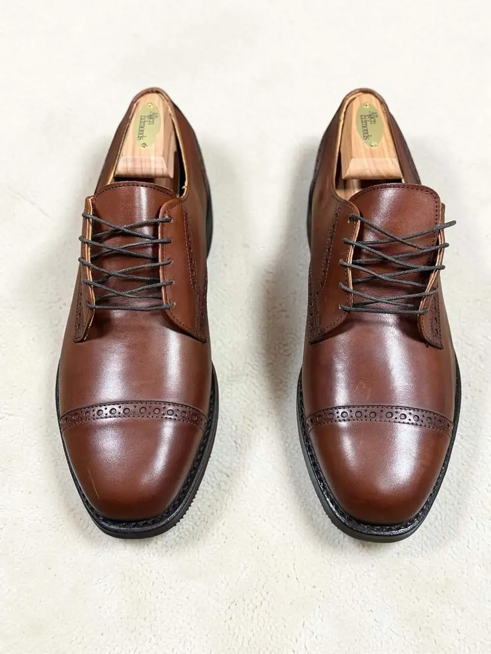 Allen Edmonds Benton Orthotic Cognac Brown Cap Toe Oxford Dress Shoes 9 D NEW